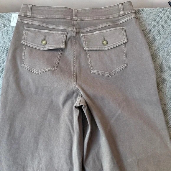 NWT SPANX 20312R Stretch Twill Cropped Wide Leg XL Tall in Almond Khaki Pants - Picture 10 of 11